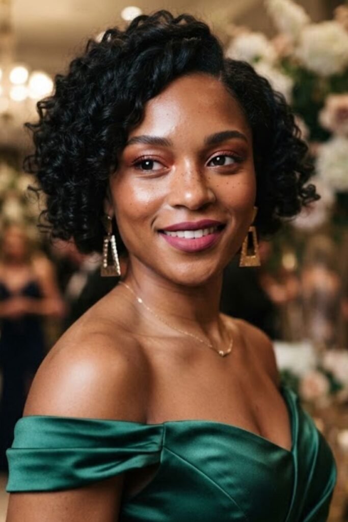 Woman with a wavy short bob and jeweled pin
