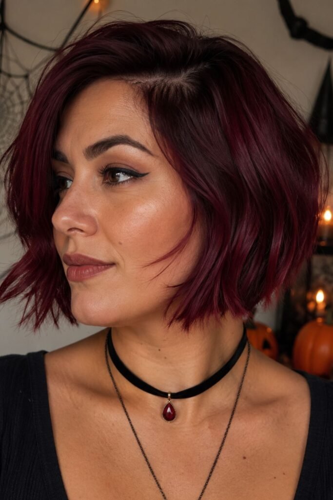 Short Bob with Dark Cherry Red