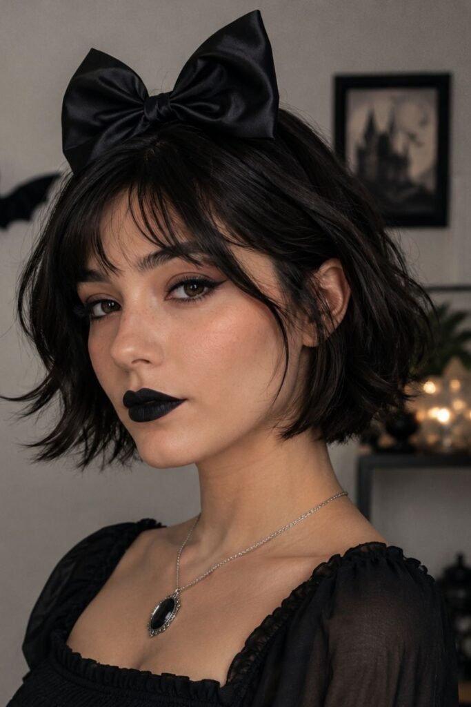 Short Bob with a Dark Satin Bow
