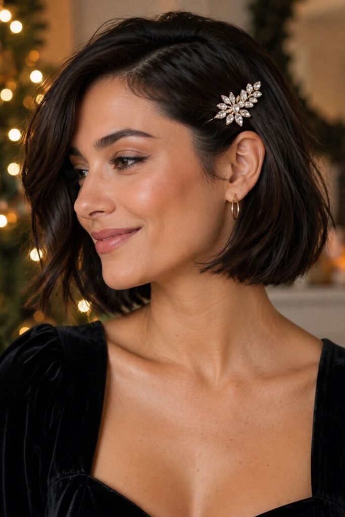 Short bob with a rhinestone clip