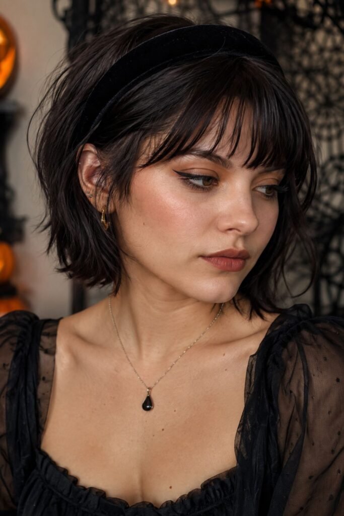 Short Hair with a Dark Velvet Headband