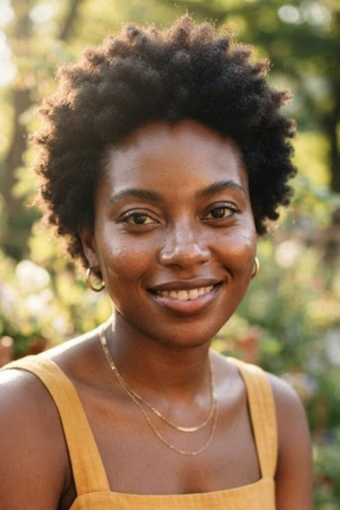 Woman with a short natural afro
