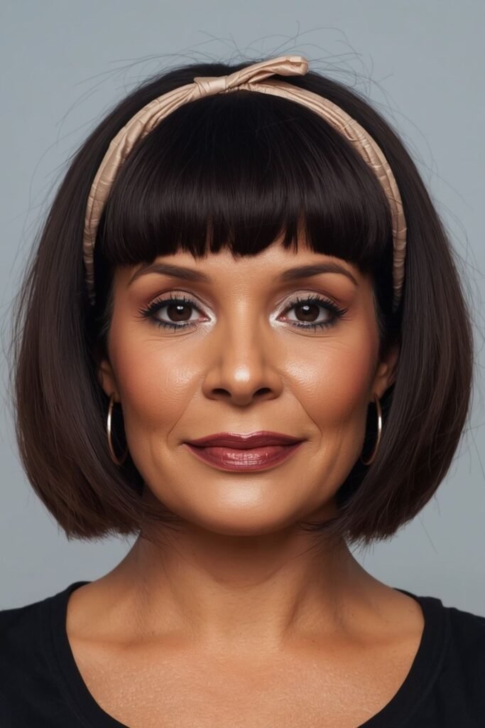 Short shag styled with a thin headband