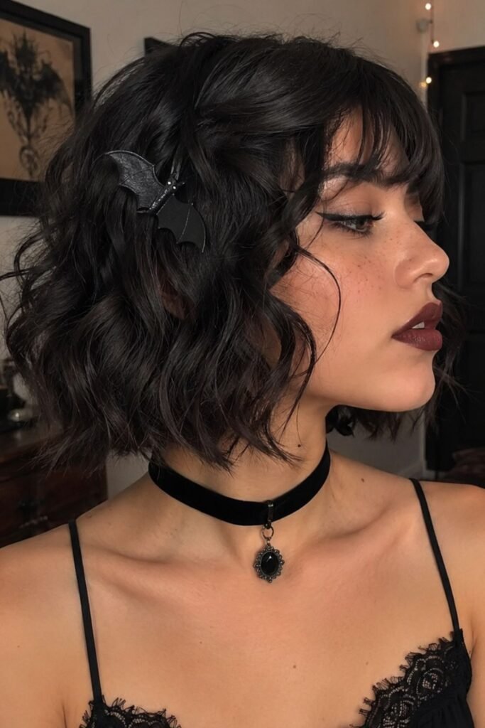 Short Wavy Bob with Dark Accessories
