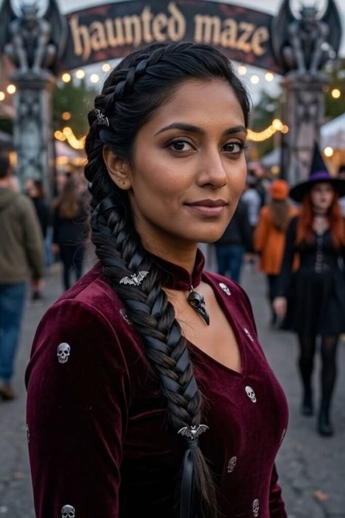 Side Fishtail Braid with Dark Ribbon