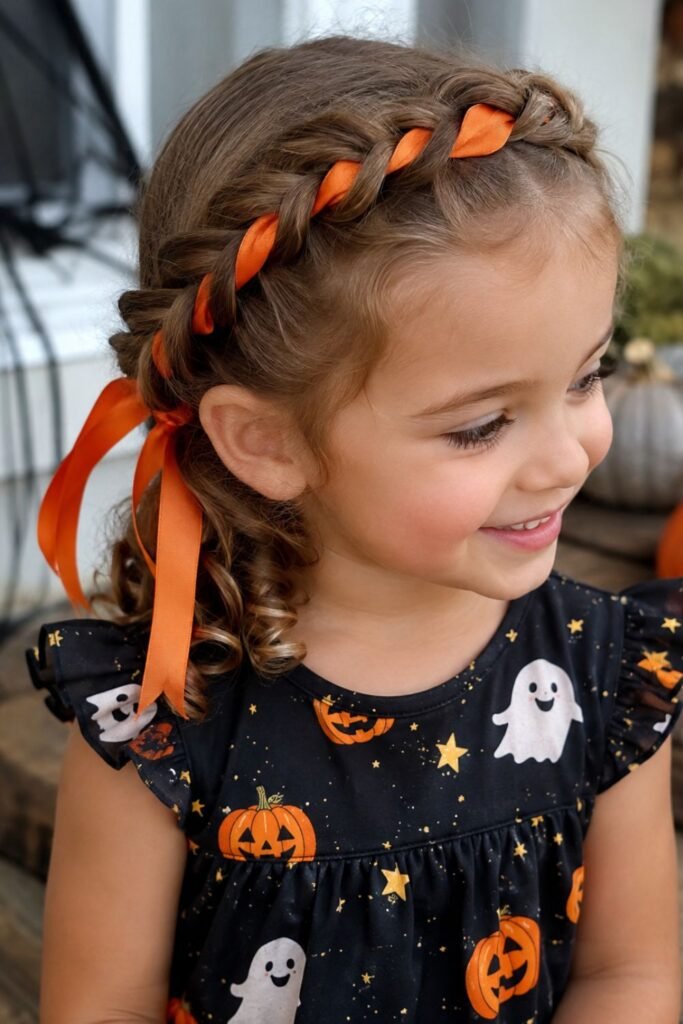 Single Braid Crown with Orange Ribbon