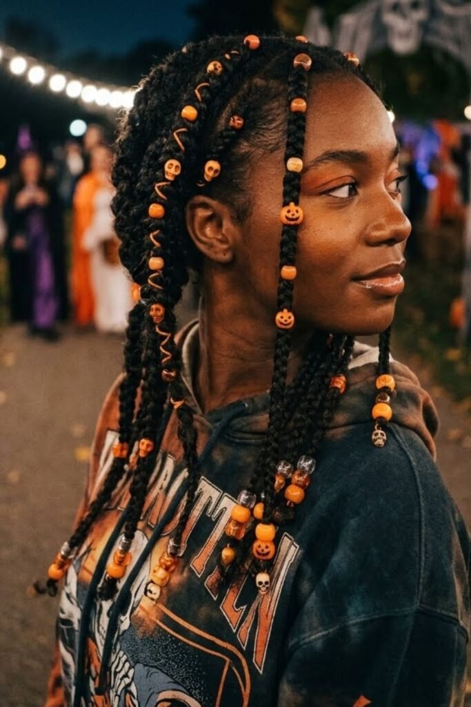 Stitch Braids with Orange Beads