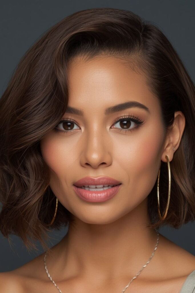 Woman with a textured lob and side part