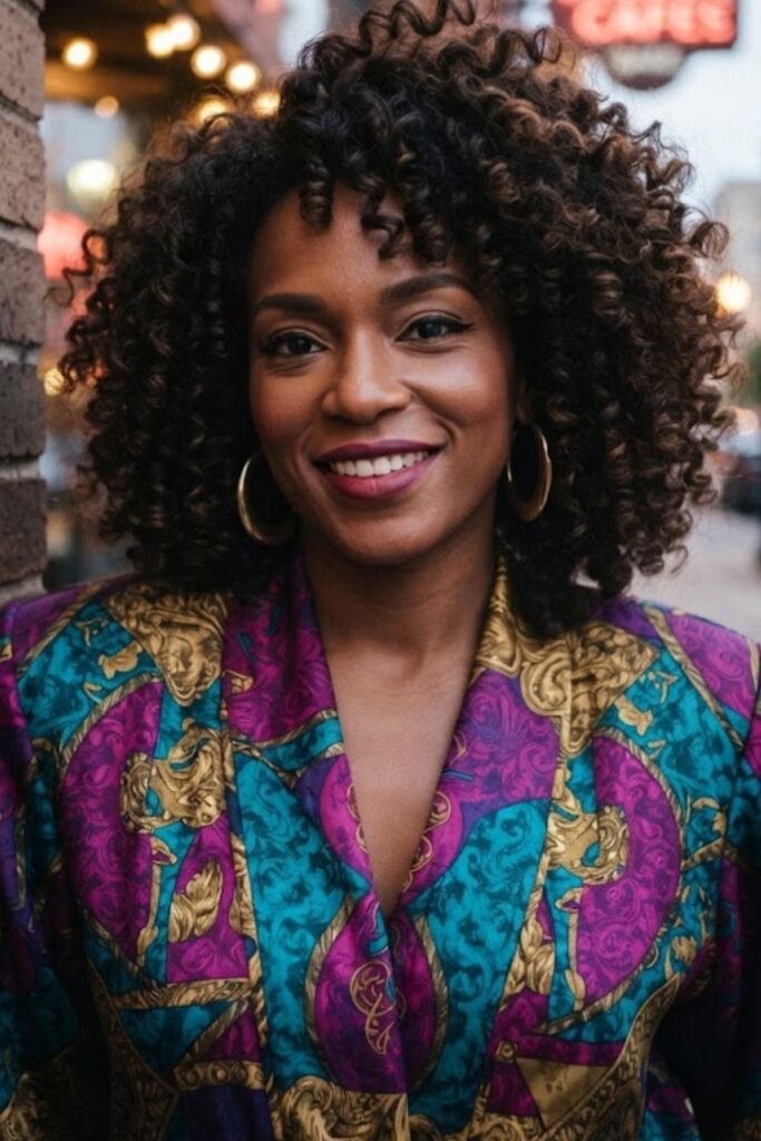 Woman with a voluminous 80s-inspired perm