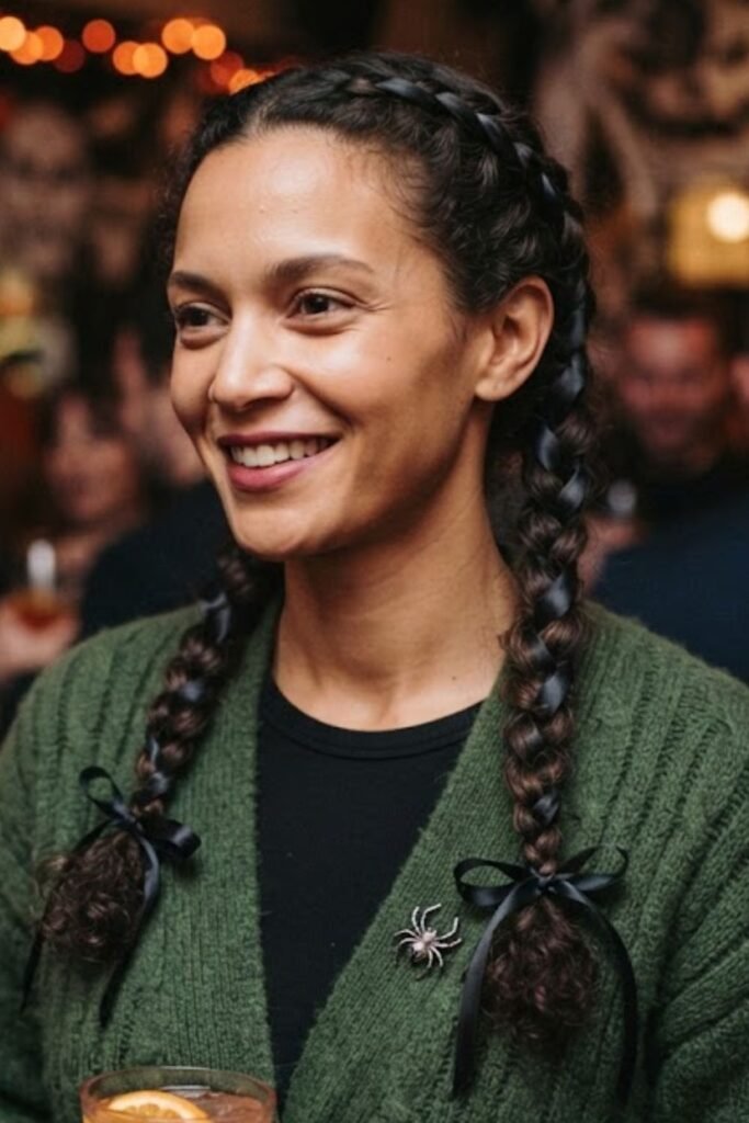 Two Braids with Dark Ribbon