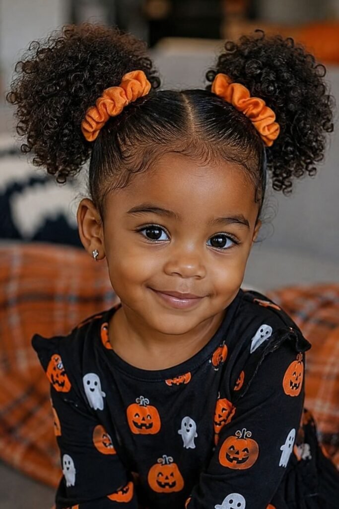 Two High Puffs with Orange or Black Scrunchies