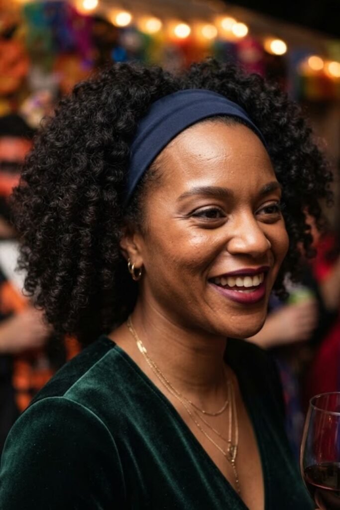 Wash-and-Go Curls with a Dark Headband