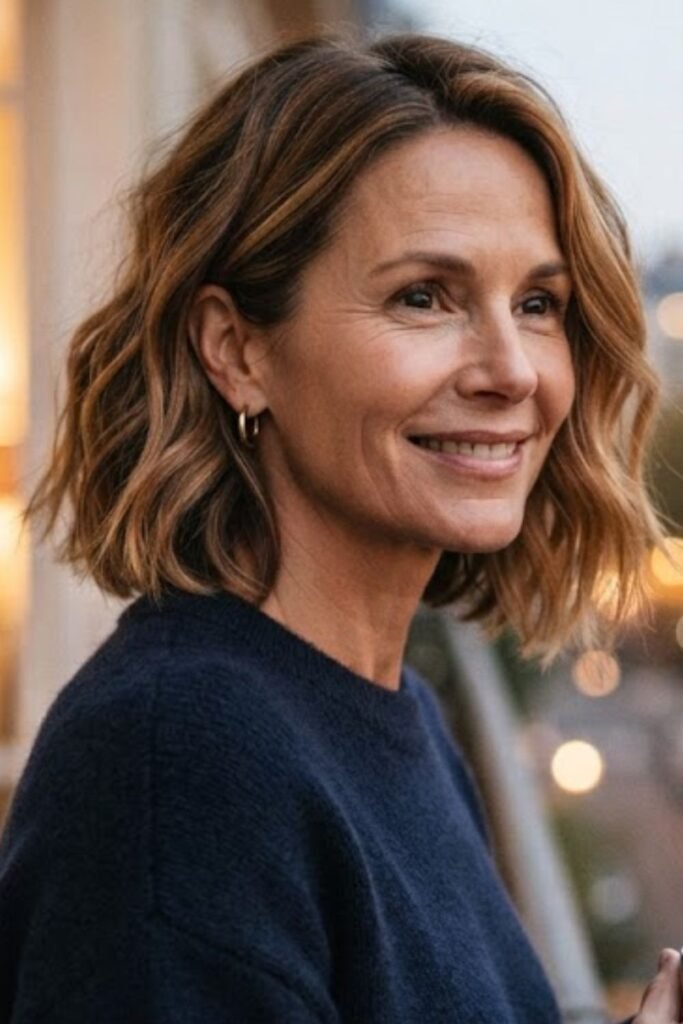 Wavy medium bob at collarbone length