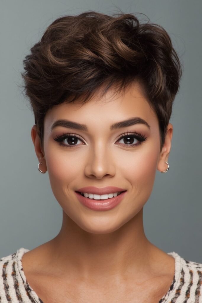 Woman over 50 with a wavy textured pixie