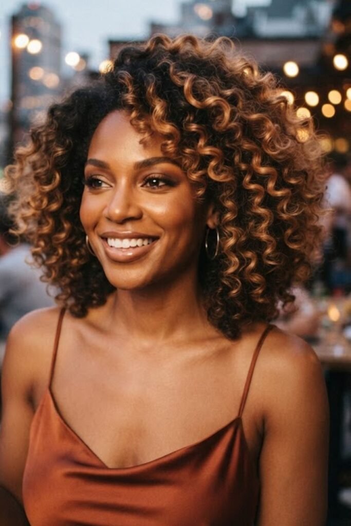 Blowout Curls on Caramel-Highlighted Hair