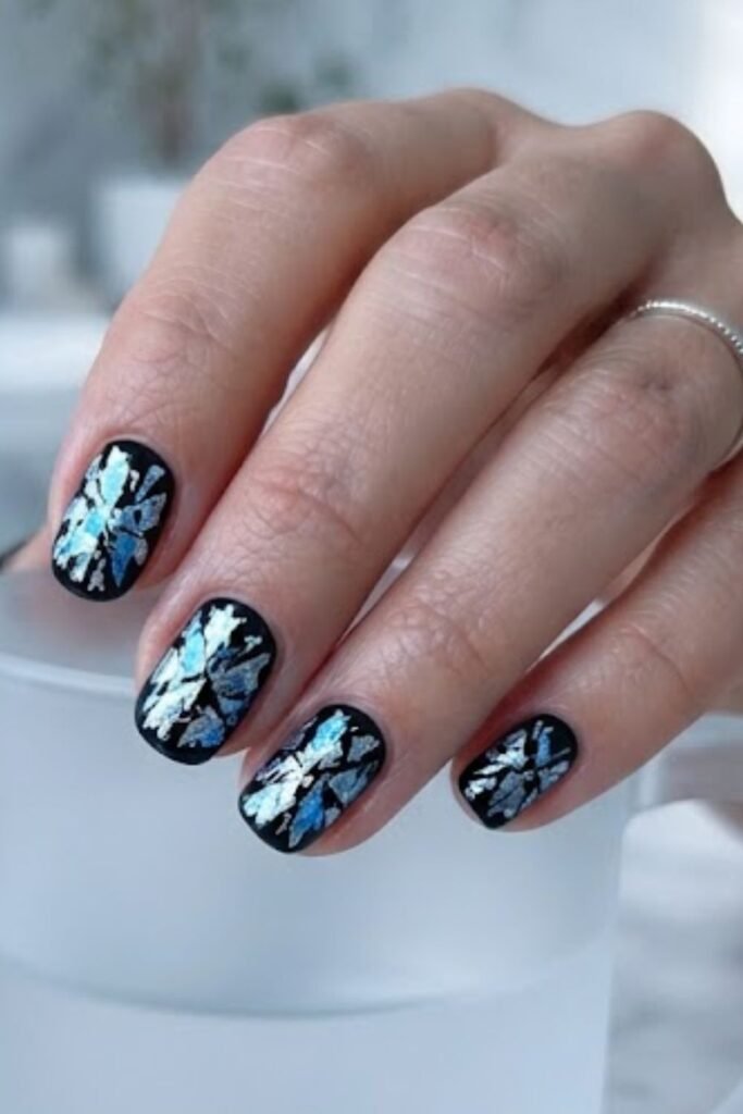 Blue Ice Glass on Black Base