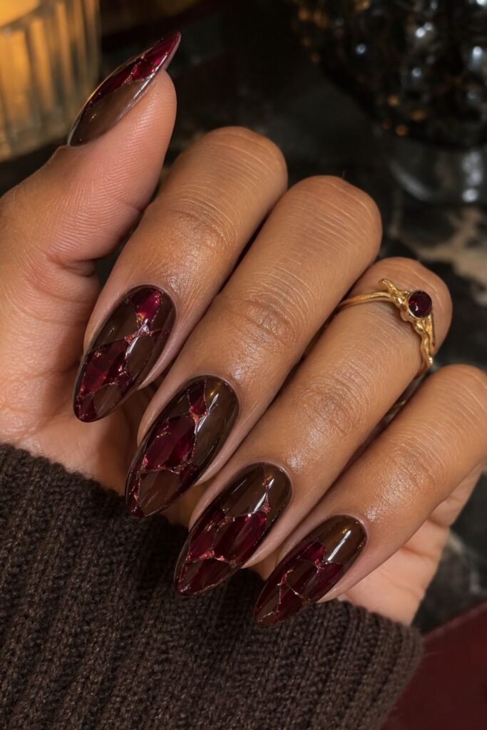 Burgundy Glass on Dark Brown Base