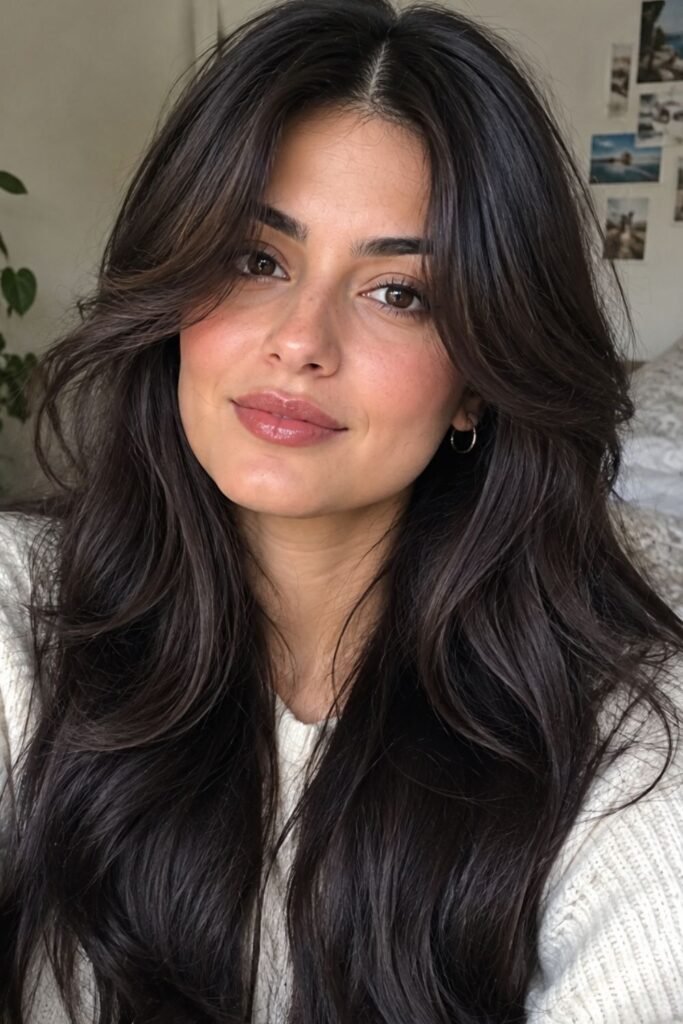 Center-Parted Curtain of Dark Hair