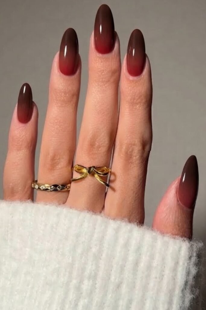Cherry to espresso ombre nails