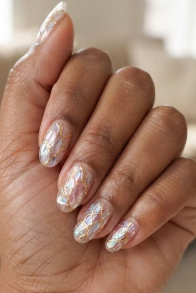 Cracked Glass with Gold Foil Lines