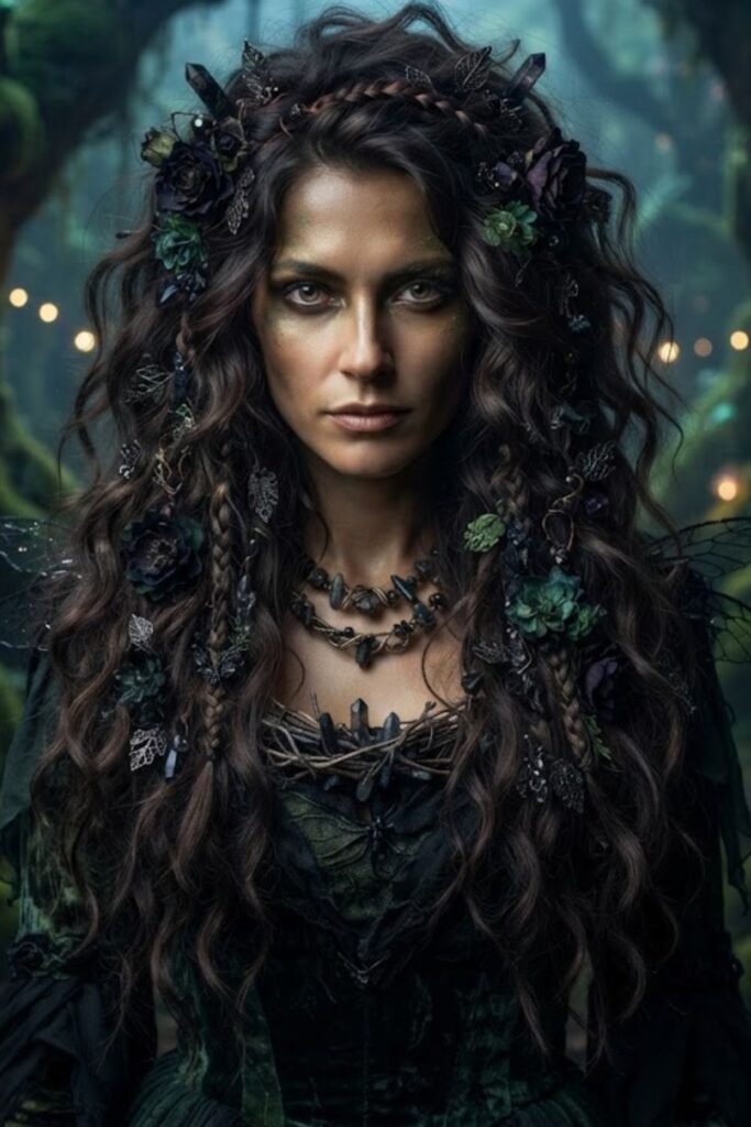 Dark Fairy Costume Messy Waves with Accessories