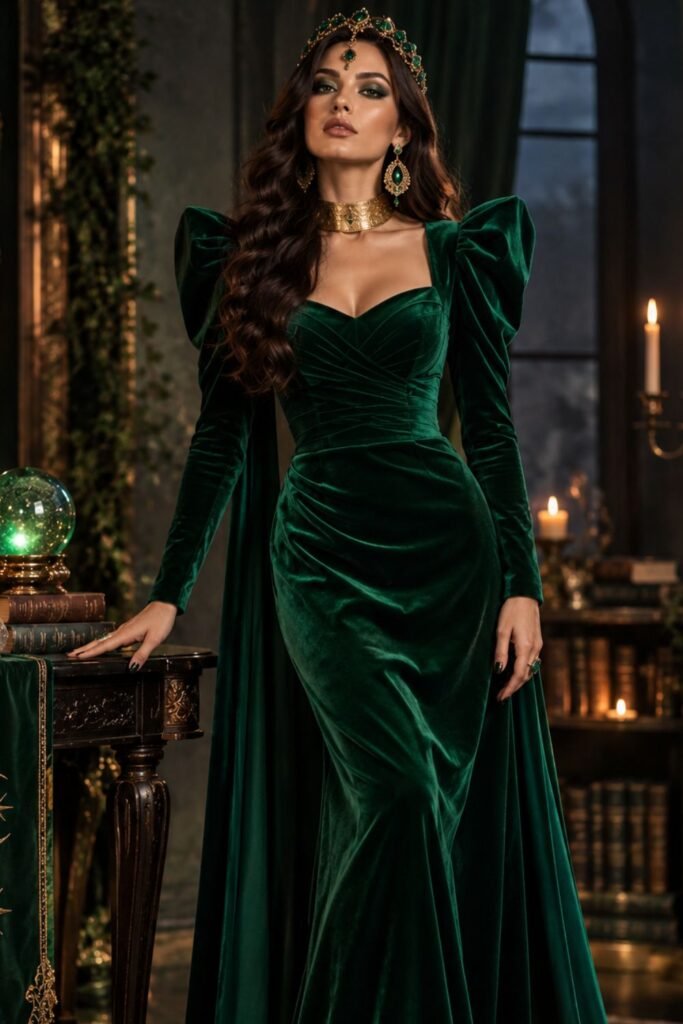 Emerald Sorceress With Architectural Shoulders