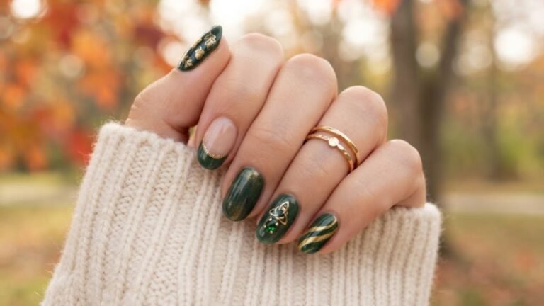 14 Forest Green Fall Nail Designs for a Rich Autumn Manicure