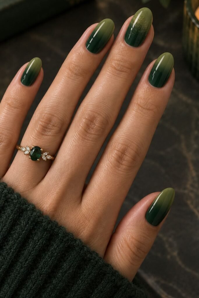 Forest green to moss ombre nails