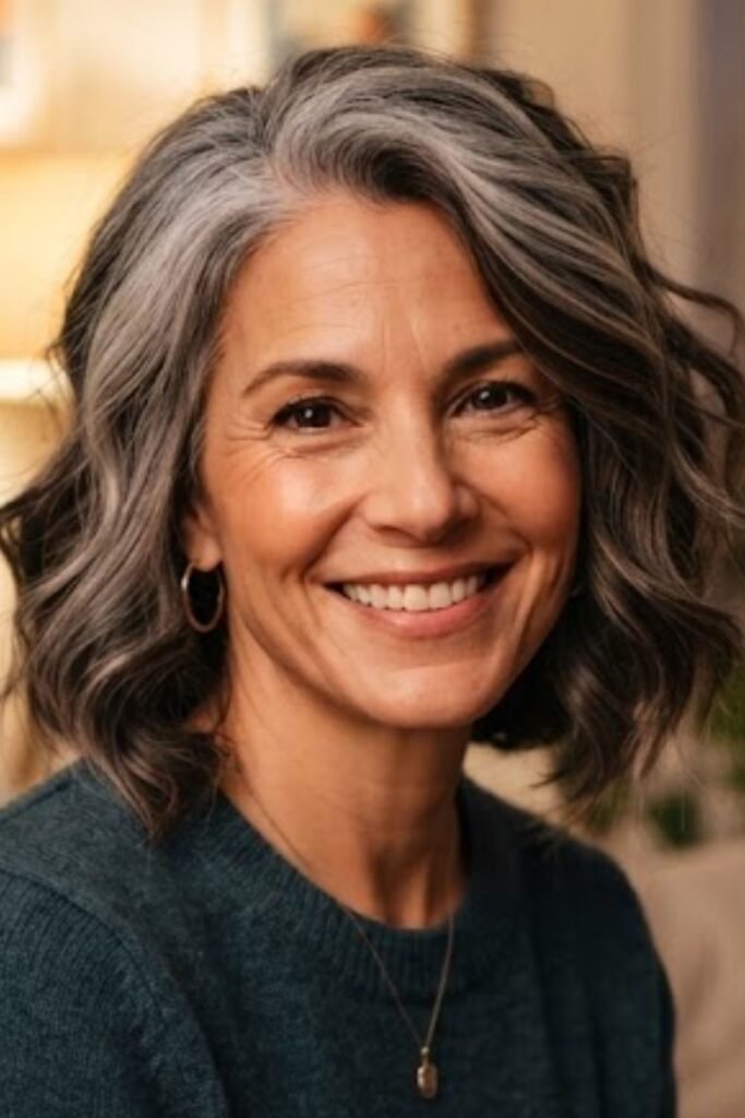 Grey Blended with Brunette Lowlights