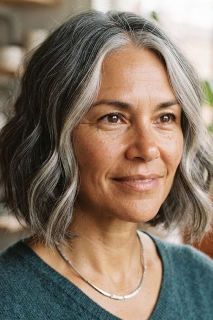 Grey Bob with Face Framing Highlights