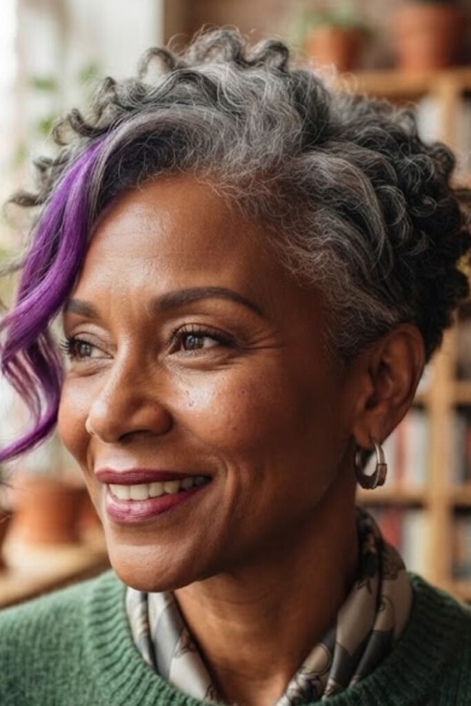 Grey Hair with a Bold Colour Streak