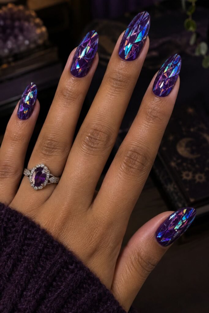 Holographic Cracked Glass on Deep Purple