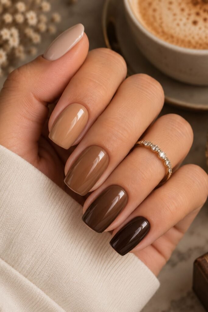 Latte to espresso skittle gradient nails