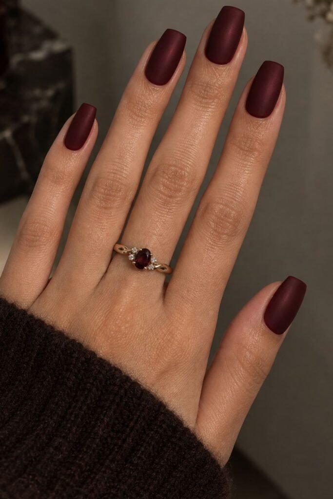 Matte cherry mocha nails