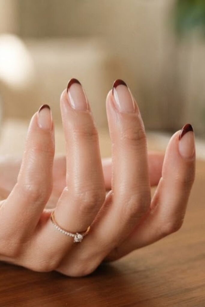 Micro French tips in cherry mocha