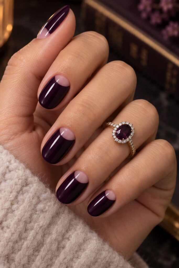 Midnight Purple Negative-Space Half Moons