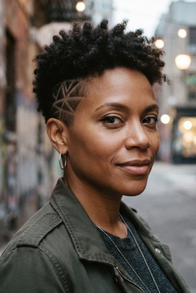 Natural Colour with Shaved Sides and Design