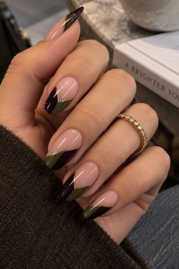 Plum and Olive Color-Block Tips