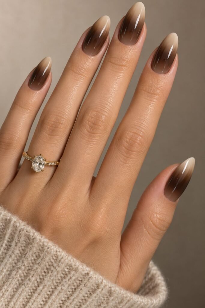 Reverse espresso to latte ombre nails
