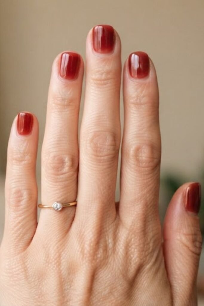 Sheer cherry mocha jelly nails