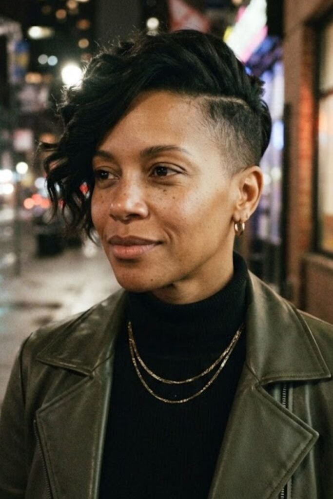 Side-Swept Top Pixie with Shaved Sides