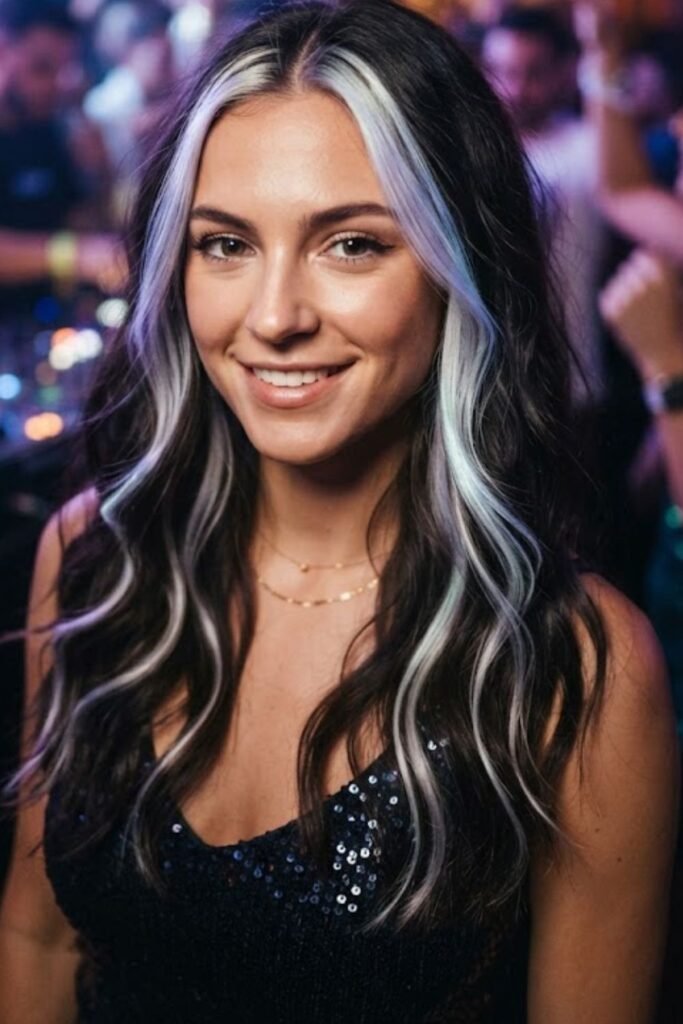 Silver White Streaks on Dark Hair