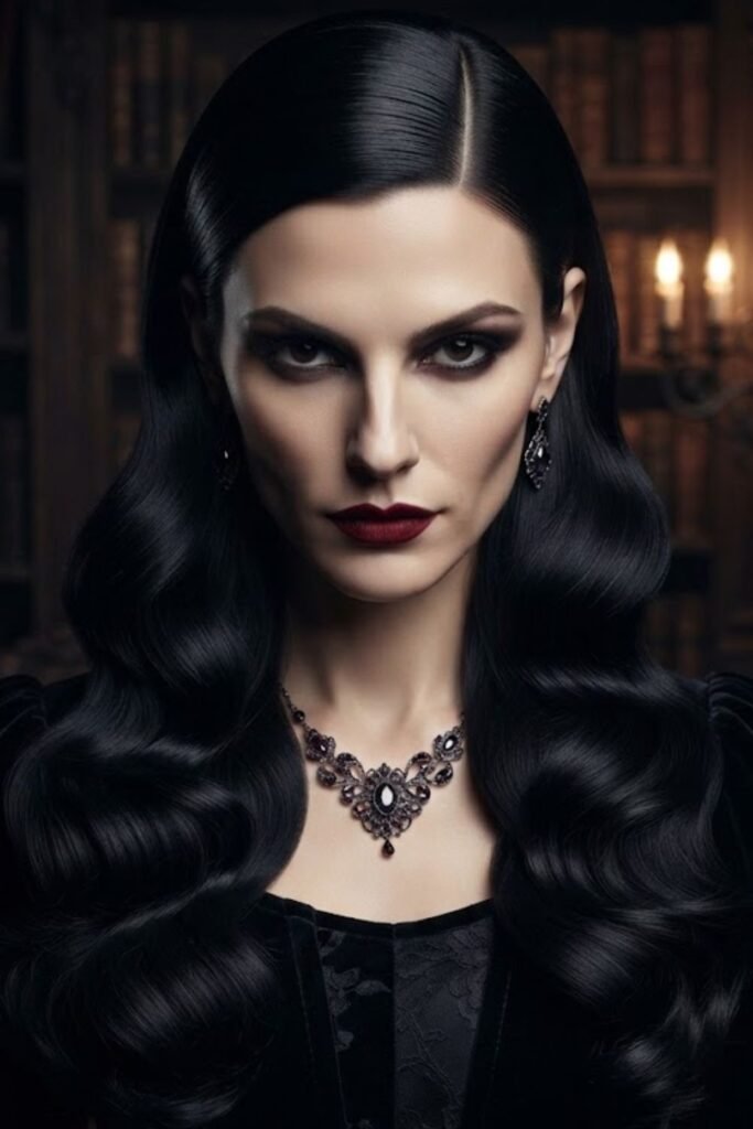 Vampire Costume Slicked Roots with Dramatic Ends