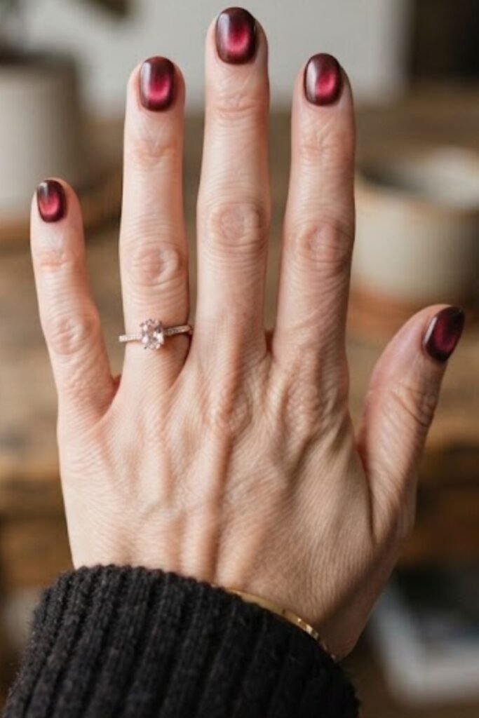 Velvet magnetic cherry mocha nails