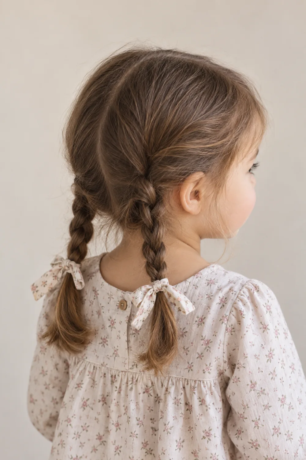 Toddler girl wearing two relaxed low braided pigtails