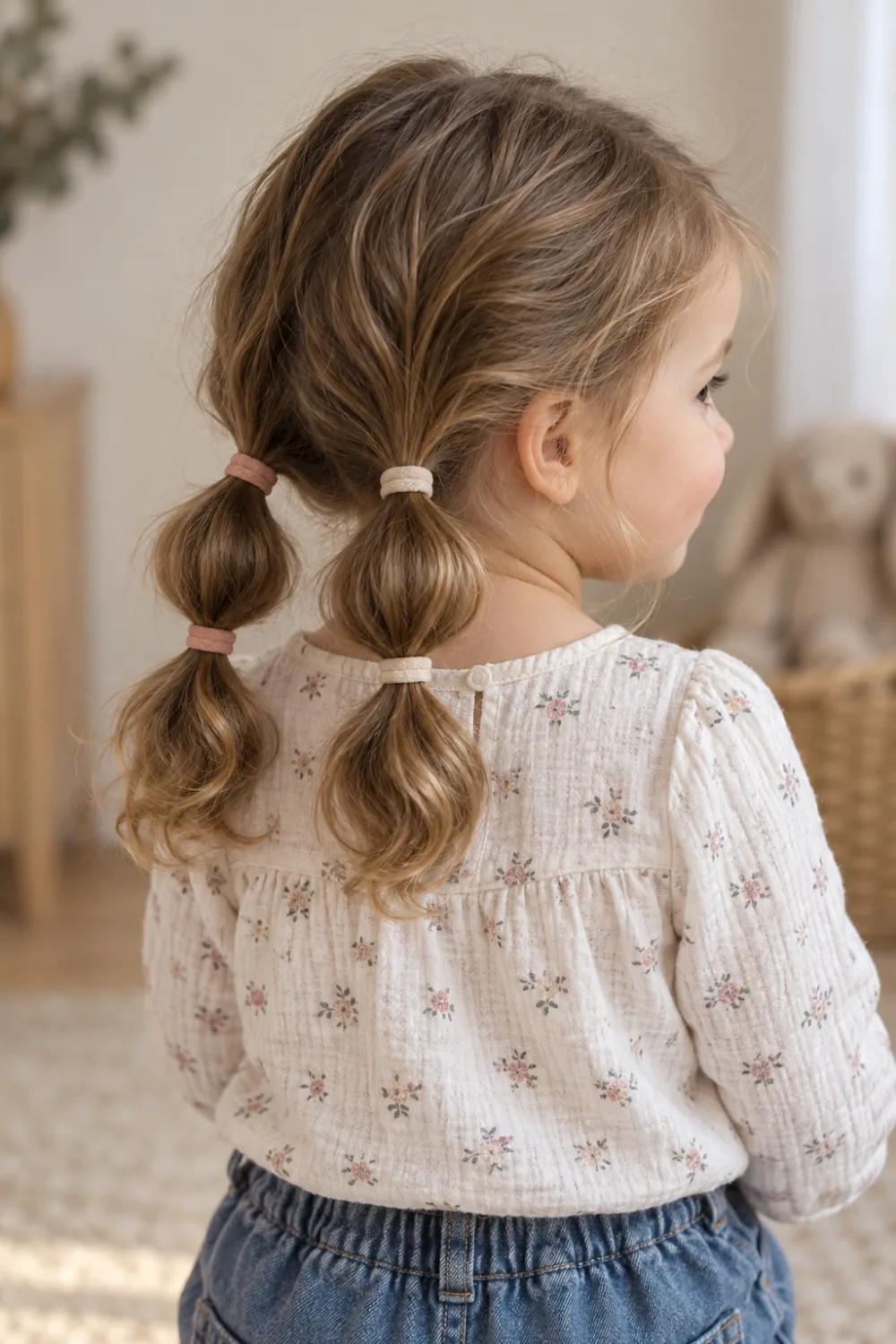 Two low bubble pigtails secured with soft elastics