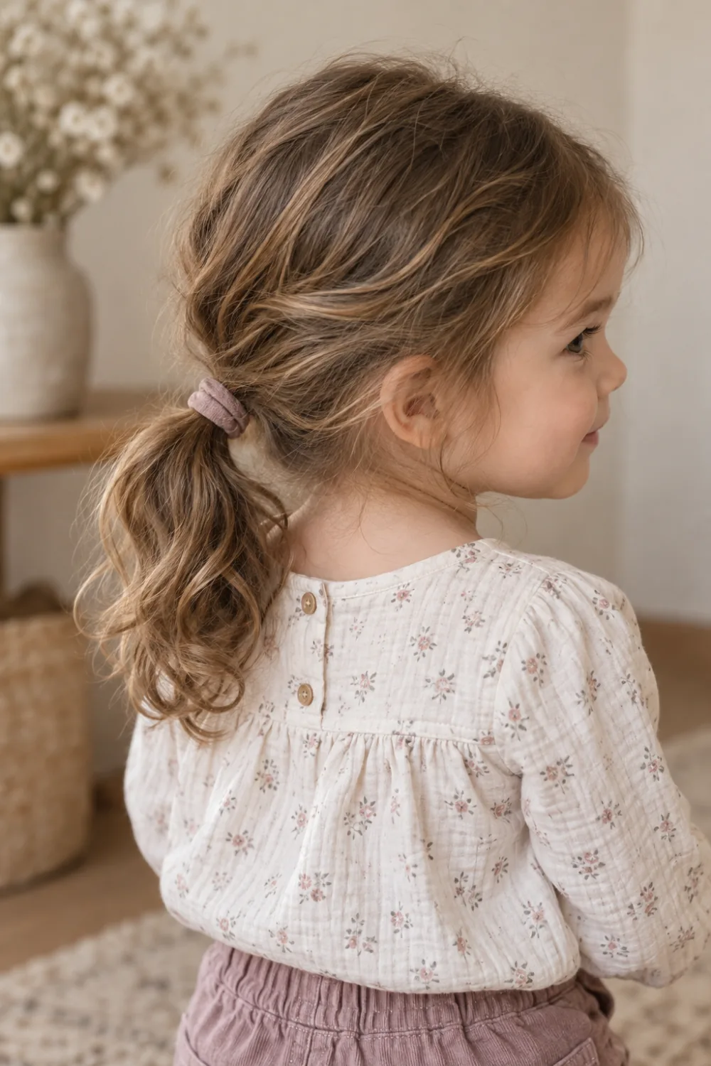 Loose single low ponytail at the nape