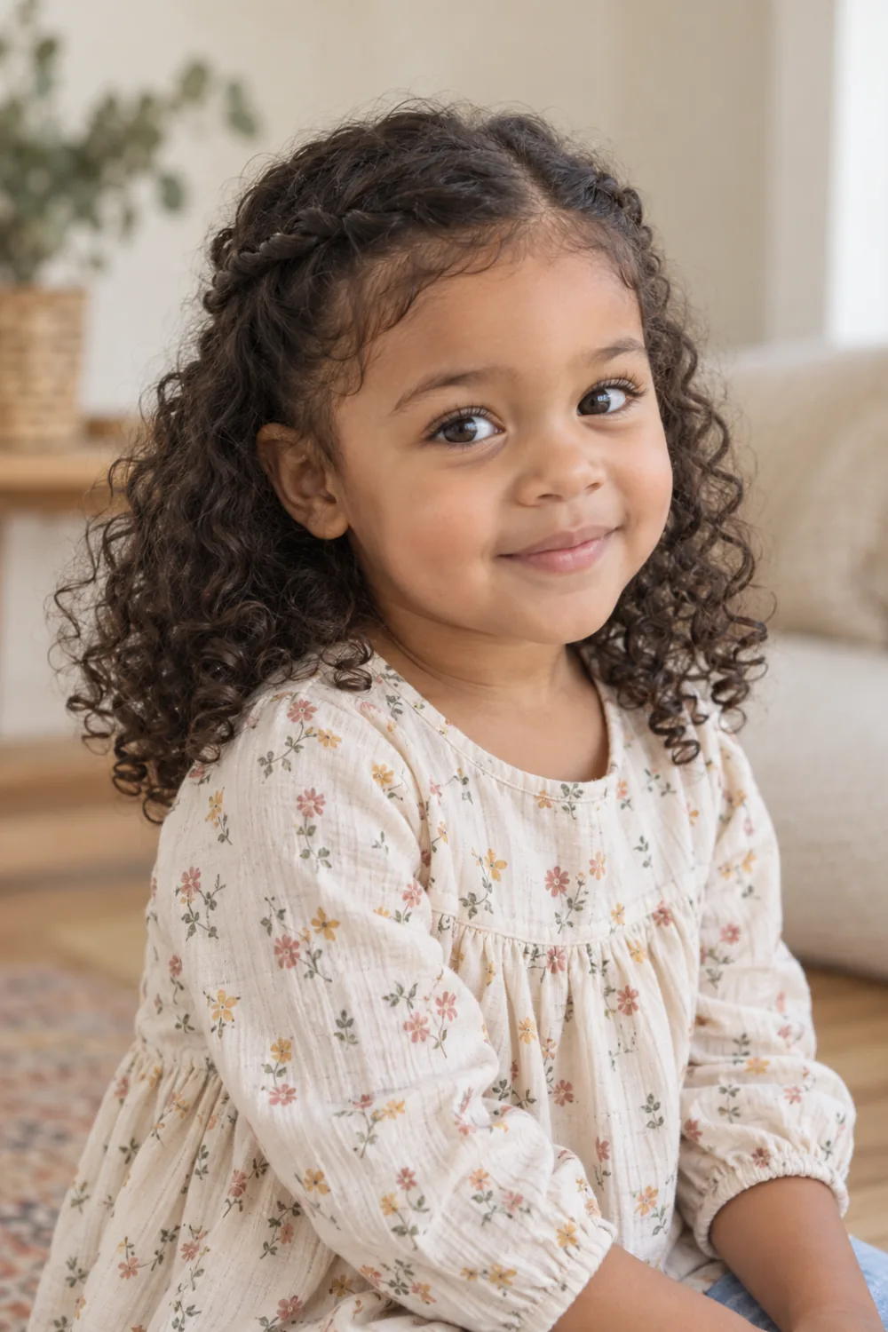 Two small front twists with the remaining curls loose