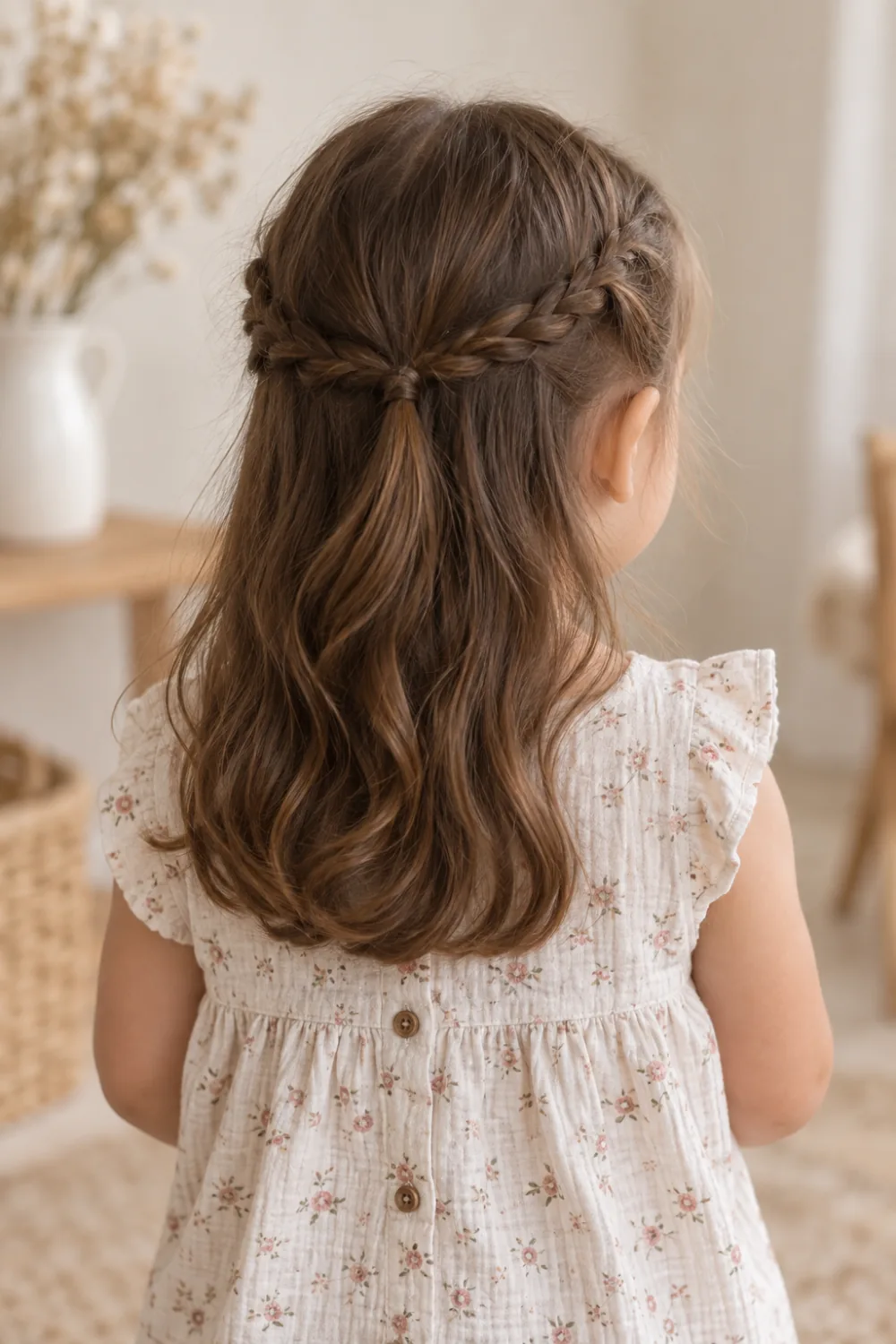 Loose temple braids joined at the back above flowing hair