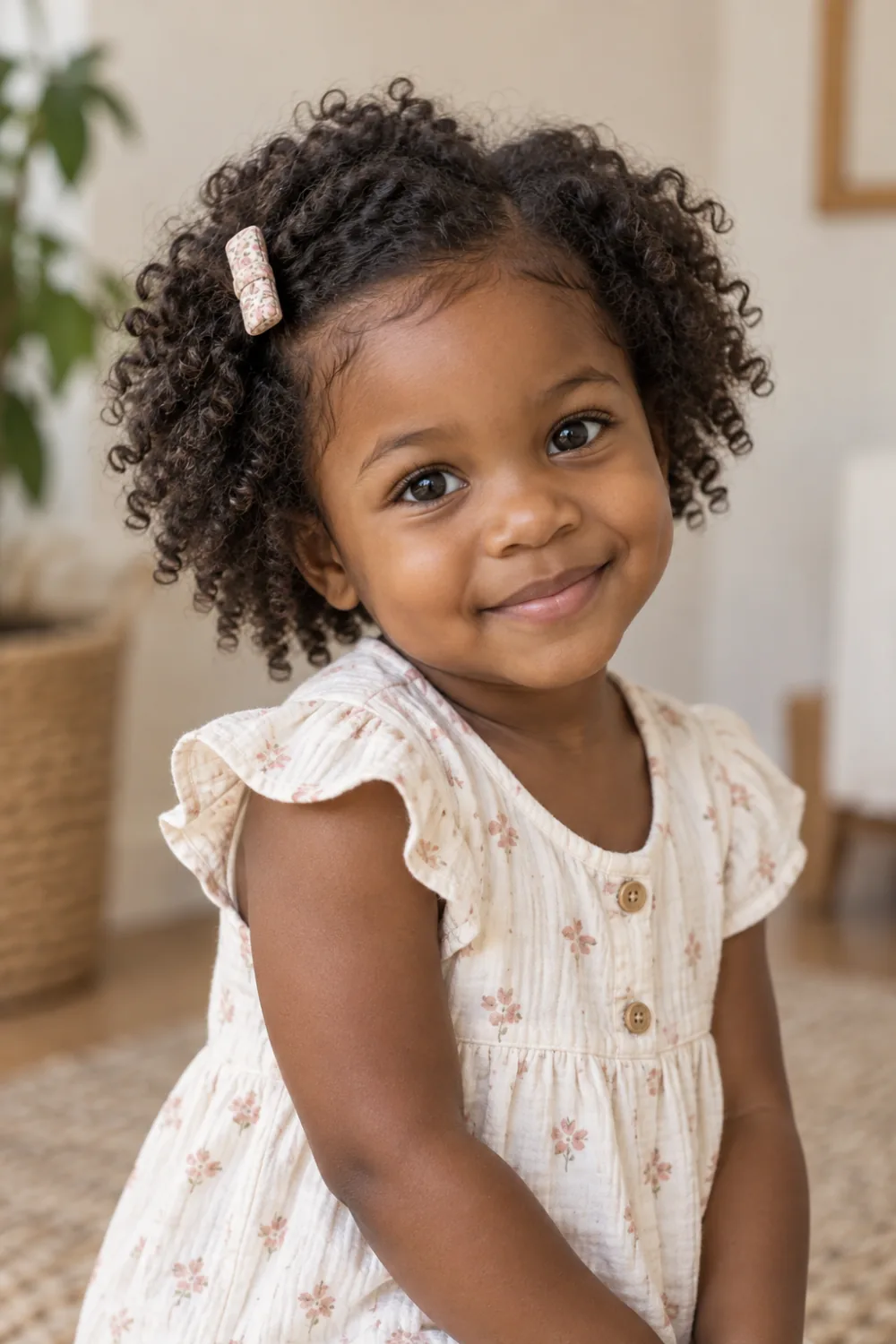 Natural wash-and-go curls with one covered side clip